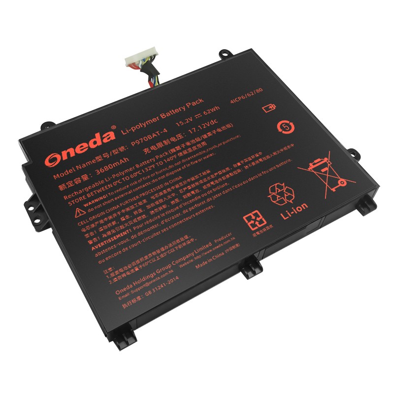 Oneda 适配于神舟 Hasee P970BAT-4 系列 P970 笔记本电池 [锂聚合物电池4芯62Wh/3680mAh] 